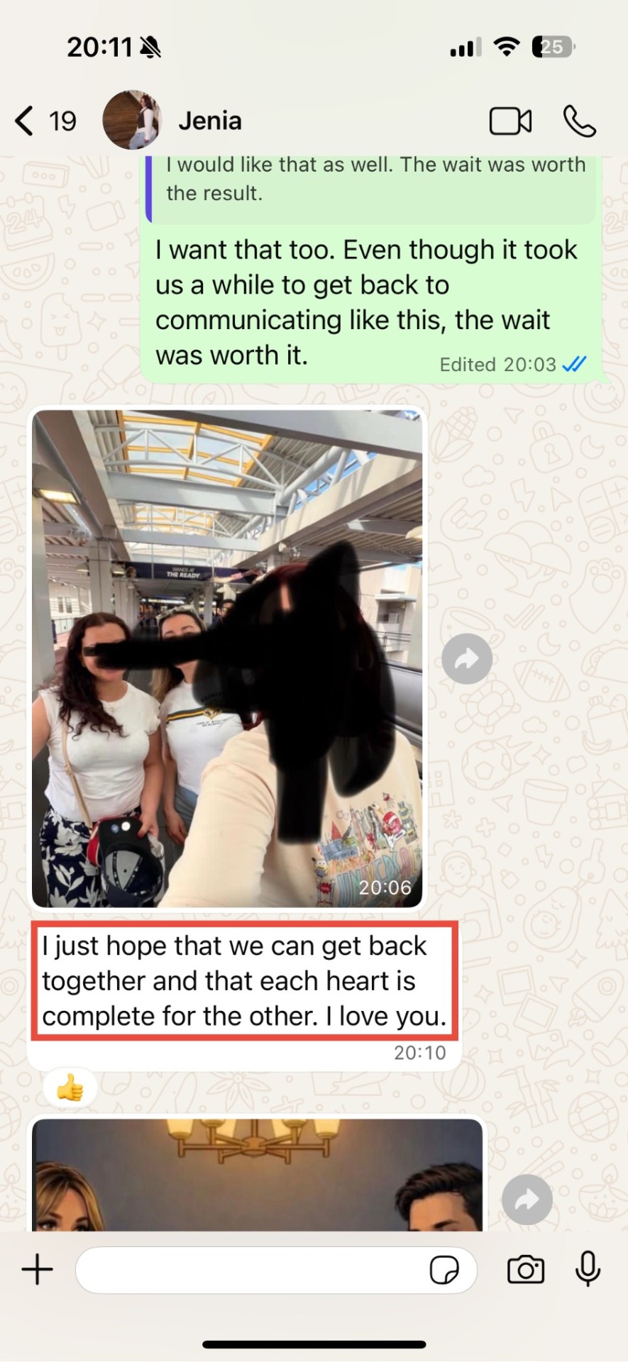 Message from his ex Jenia after applying the framework